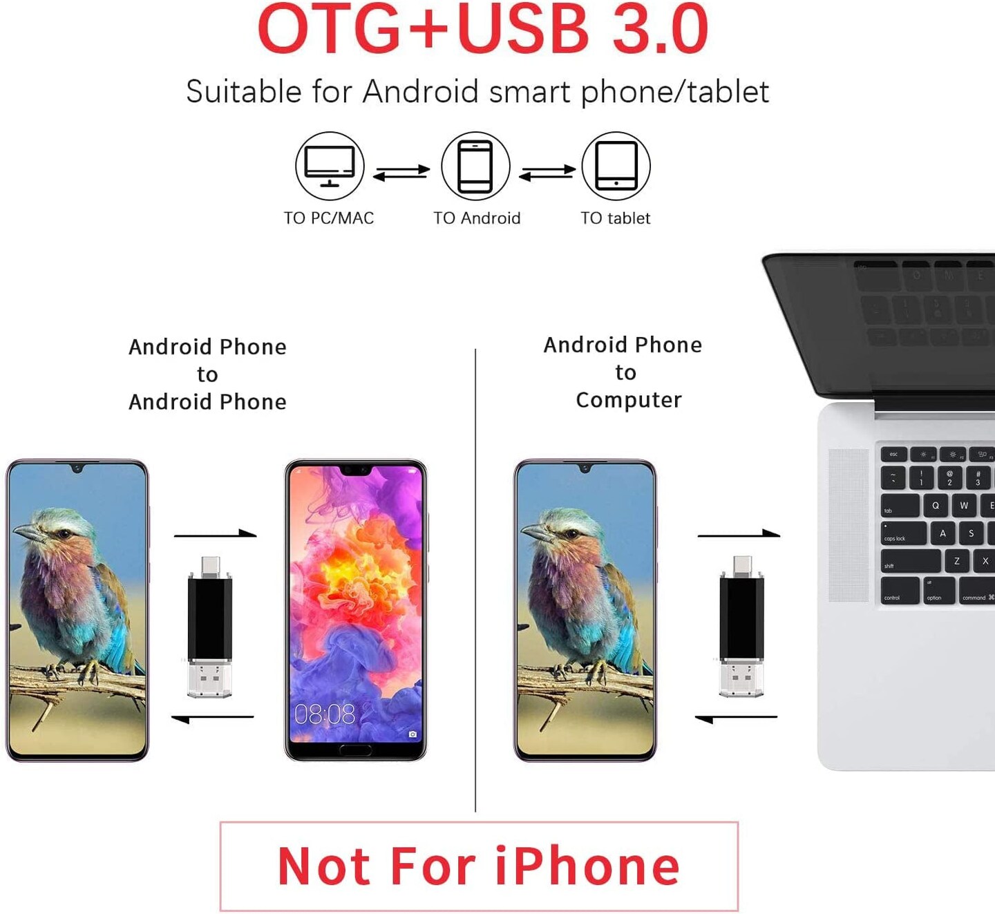 64GB Flash Drive 2 in 1 OTG USB 3.0 + USB C Memory Stick with Keychain Dual Type C USB Thumb Drive Photo Stick Jump Drive for Android Smartphones, Computers, Macbook, Tablets, PC