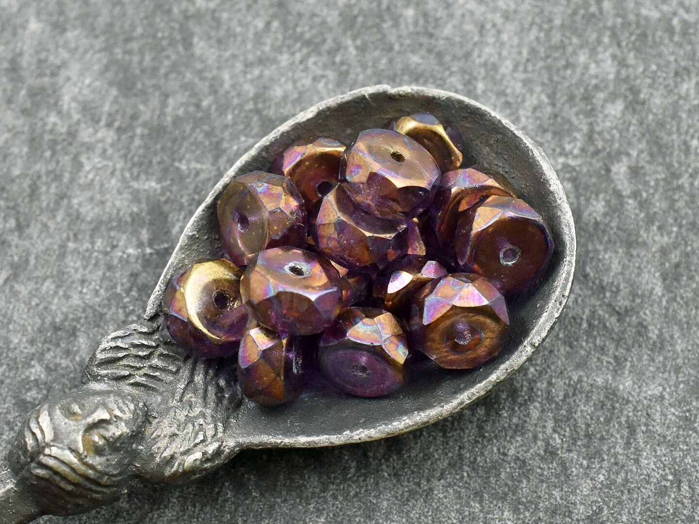*15* 4x6mm Copper Washed Purple Metallic Thistle Fire Polished Rondelle Heishi Beads