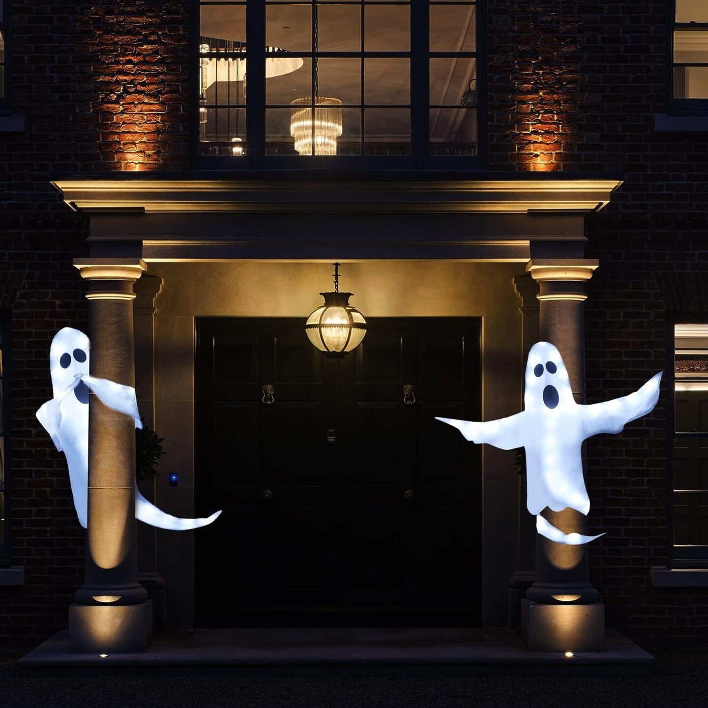 Peek a Boo Hanging Ghost with White Lights 50&#x22; X 53&#x22; Prelit Large Spooky Outdoor Tree Wrap Ghost Decoration for Halloween Party Lawn Patio Haunted House Props Supply