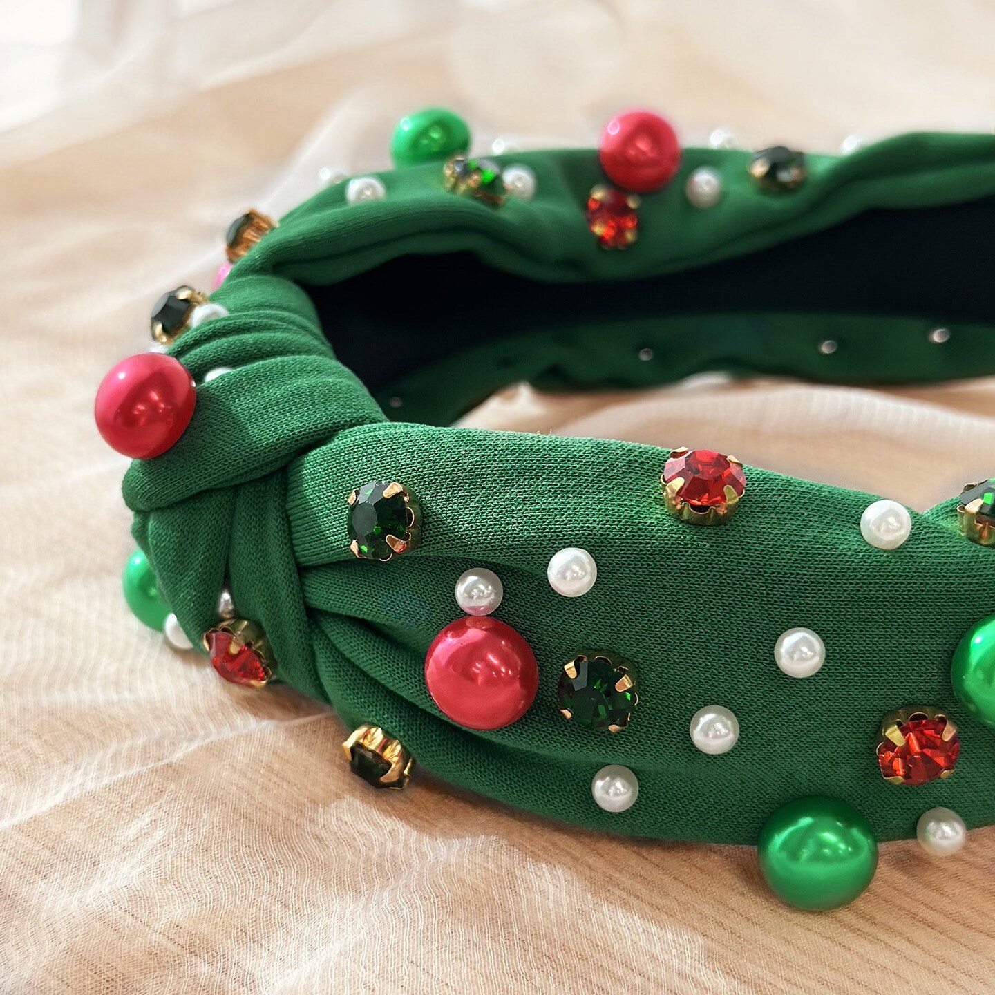 Wrapables Wide Knotted Headbands, Top Knot Headbands for Women and Girls, Holiday Green