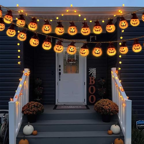 Solar Pumpkin Lights for Halloween Decorations Outside,2024 Newest Spooky Pumpkin Lights String for Outdoor Halloween Yard Decoration,Porch Decor,Halloween Camper Party Door Window Tree Decor