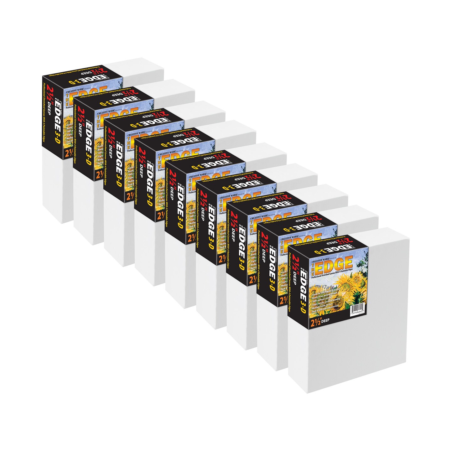 The Edge All Media Professional Triple-Primed Cotton Canvas 2.5" Deep, 9 Pack of Pre-Stretched Canvases for Painting with Paintable Edges