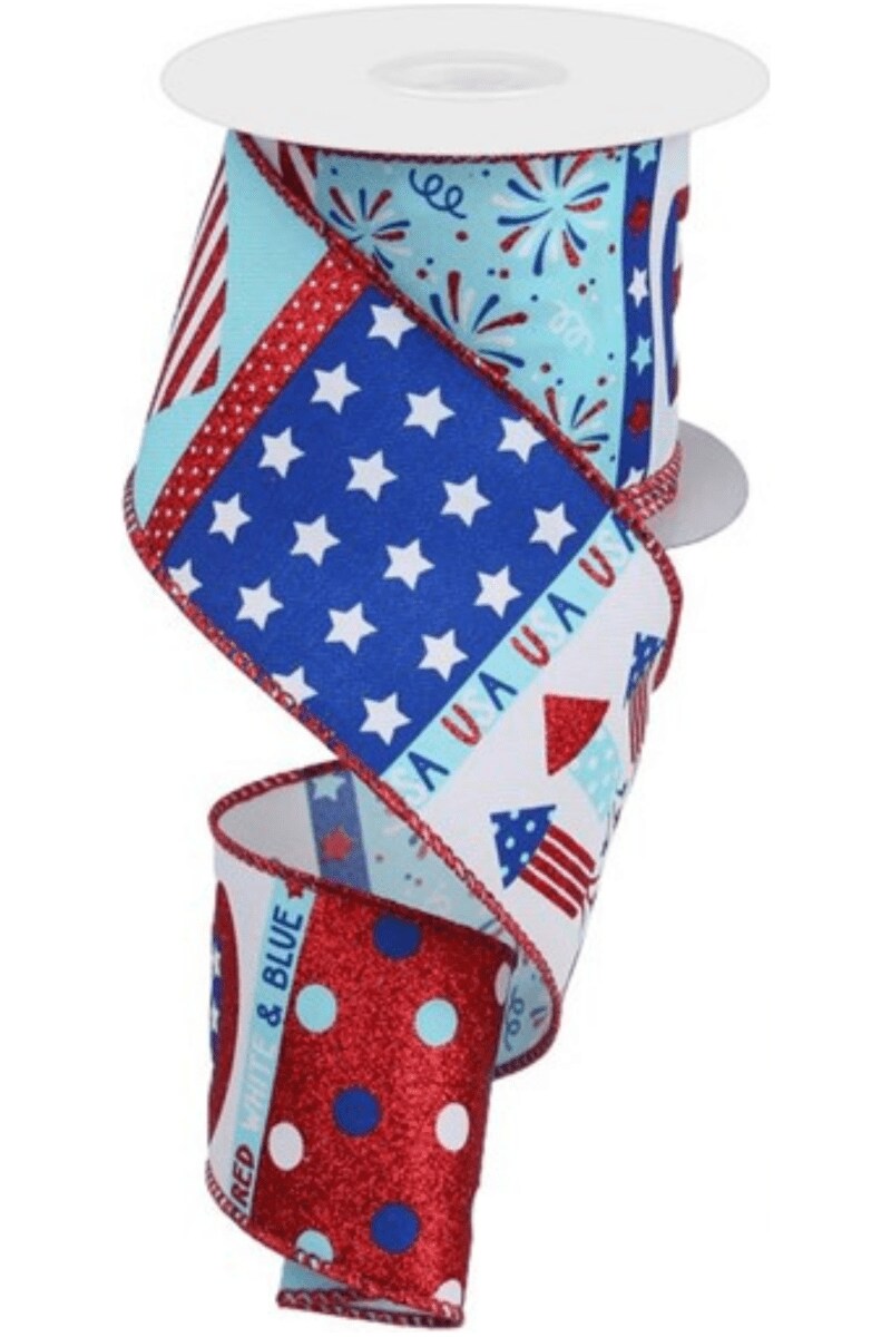 2.5&#x22; Patriotic Block Ribbon: White (10 Yards)