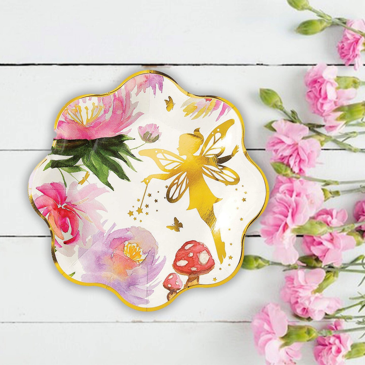 8 Count Iridescent Fairy Paper Plates Gold Trimmed Party Disposable Dinnerware 9"