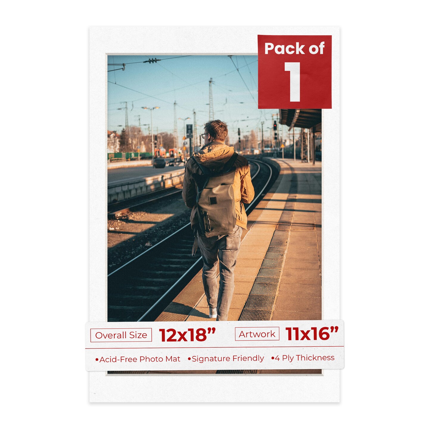 White with Black Core Mat Board for 12x18 Frames - Fits 11x16 Photos