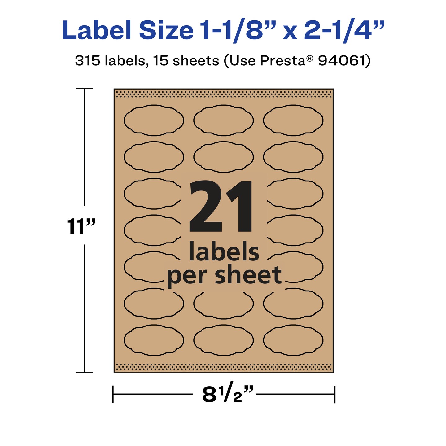Avery Kraft Brown Oval Scalloped Labels with Sure Feed, 1-1/8&#x22; x 2-1/4&#x22;