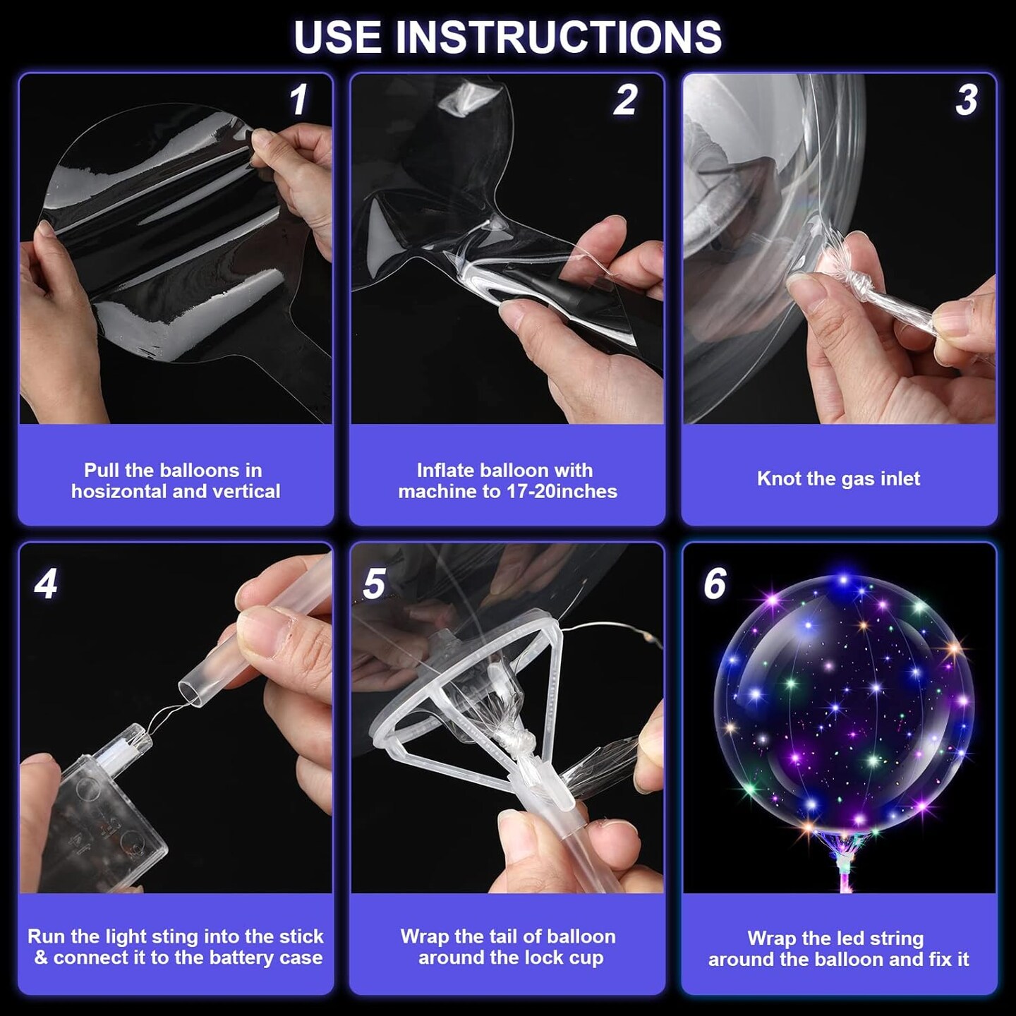 50 Pcs Light up Led Balloons Bulk 20 Inches Clear Flashing Glow in the dark Balloons with Handles and String Lights for Graduation Wedding Birthday Party outdoor yard Decoration