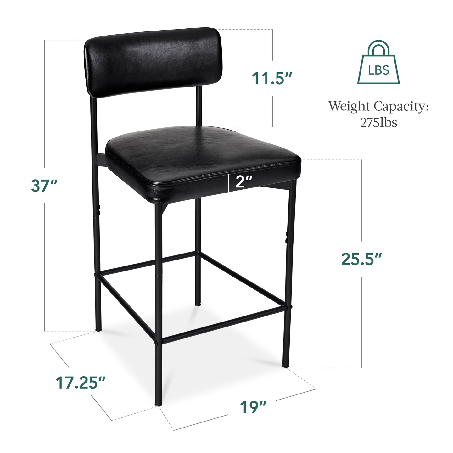 Best Choice Products Set of 2 Faux Leather Counter Stools for Kitchen Island and Dining w/ Metal Frame