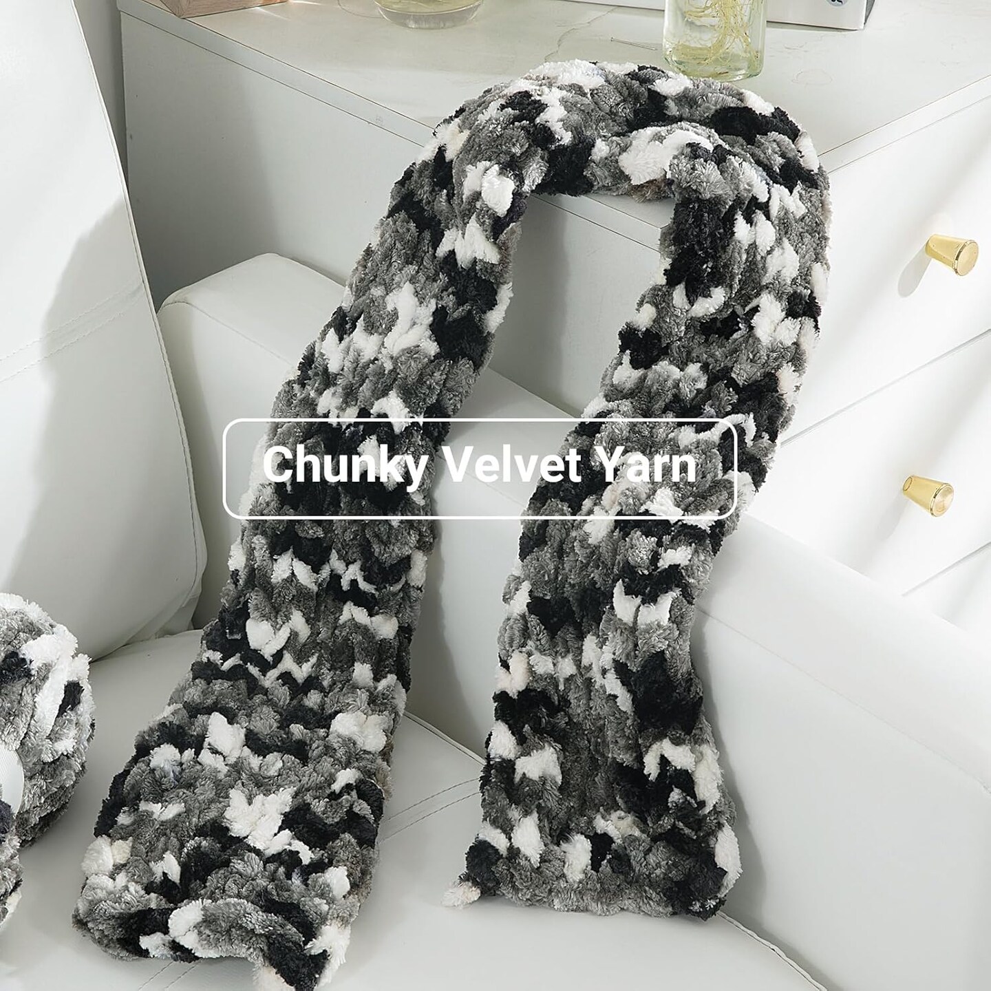 Chunky Velvet Yarn,Super Bulky Chenille Yarn for Knitting,Fluffy Plush Thick Yarn for Crocheting,Grey Tie Dye Soft Yarn Pack of 8,Big Yarn for Chunky Blanket,Jumbo Yarn(49 yds,8.8 oz/Skein)