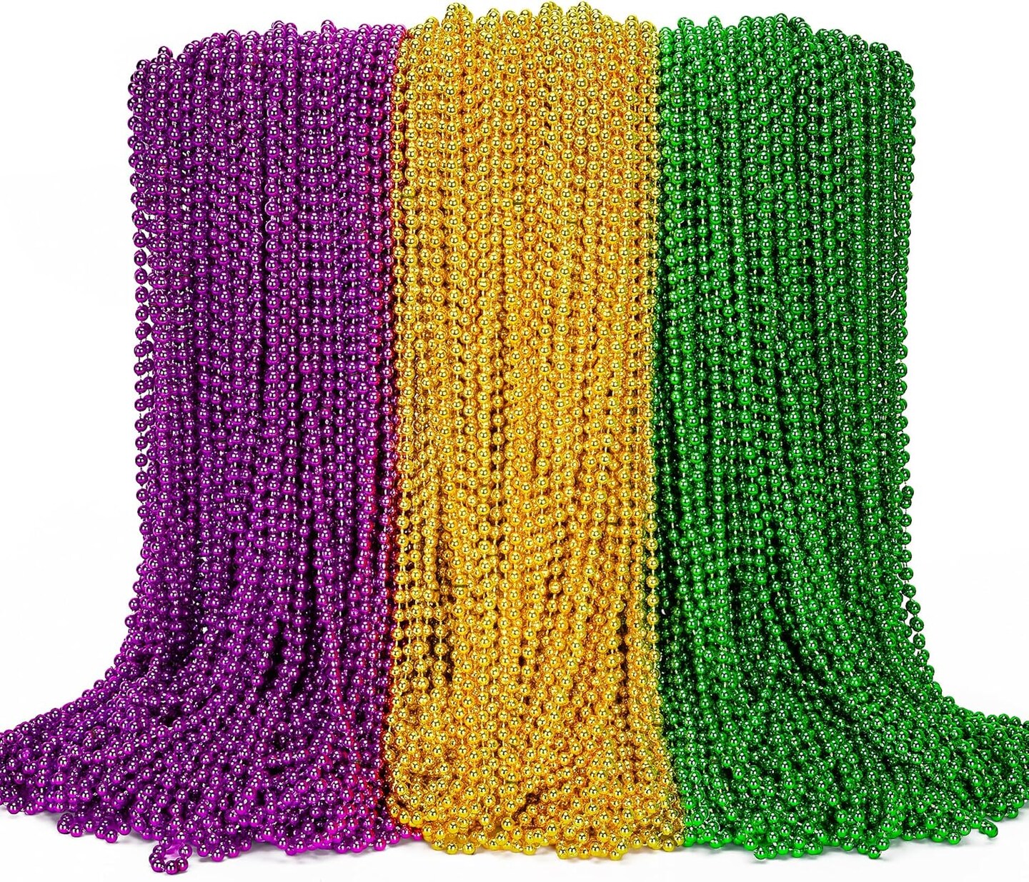 144PCS Mardi Gras Beads, Mardi Gras Green Purple Gold Metallic Beads Necklaces Accessories Bulk, Mardi Gras Beads Necklace Costumes Women Men Kids for Parade Throws Party Decorations Favor Supplies