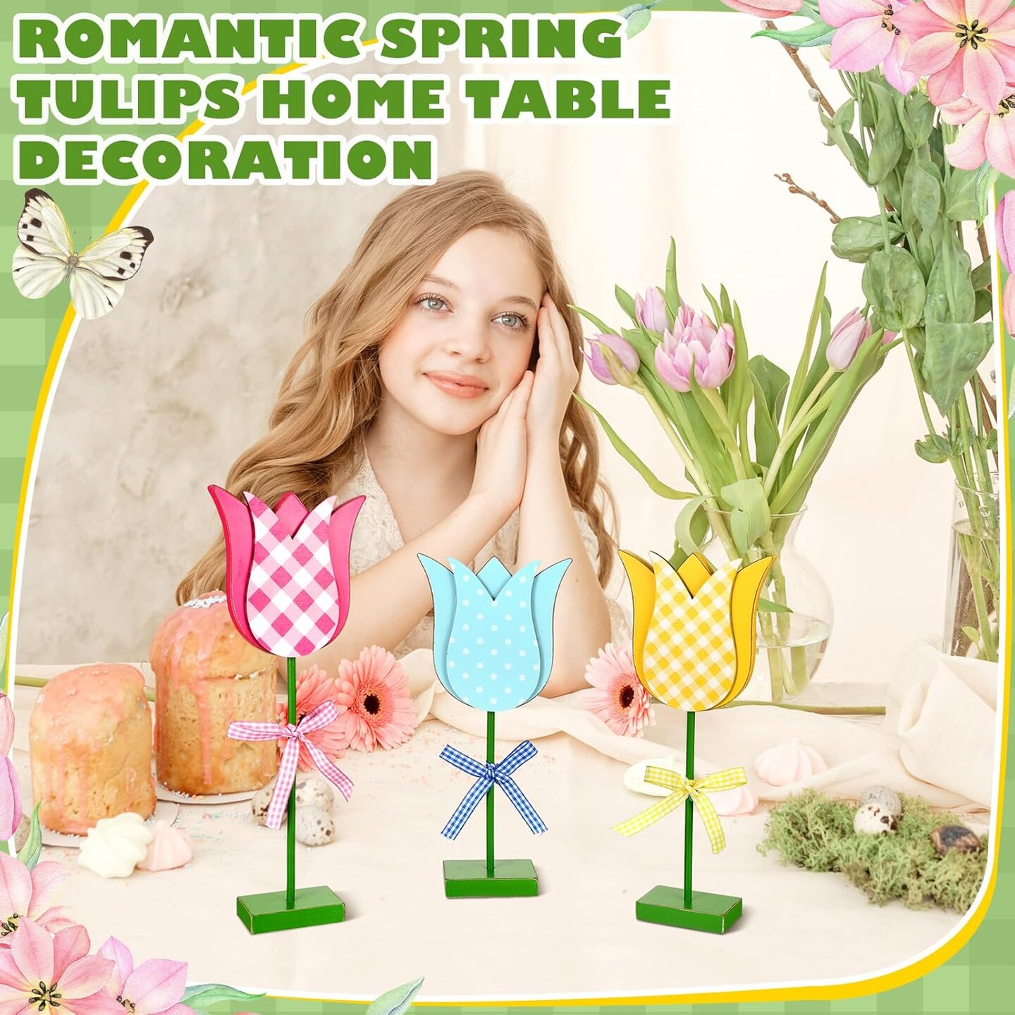 3-Pack Spring Tulip Wood Signs – Rustic Farmhouse Table & Tiered Tray Decor