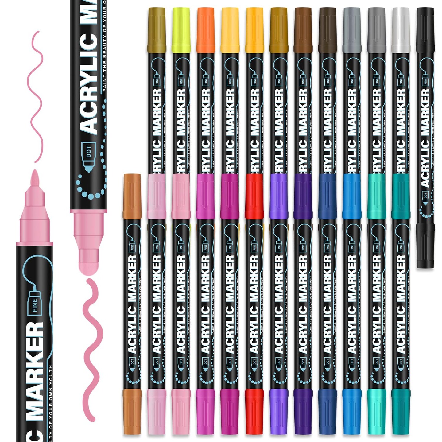 Acrylic Paint Markers, 24 Colors Paint Pens Acrylic Markers, Dual Tip Paint Pen for Extra Fine and Medium Tip, Acrylic Paint Pens for Rock Painting, Wood, Ceramic, Glass, DIY Crafts &#x26; Art Supplies.