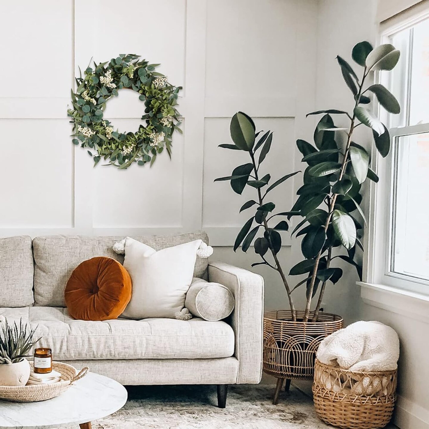 20-Inch Artificial Eucalyptus Wreath Handmade Spring Summer Door Hanging