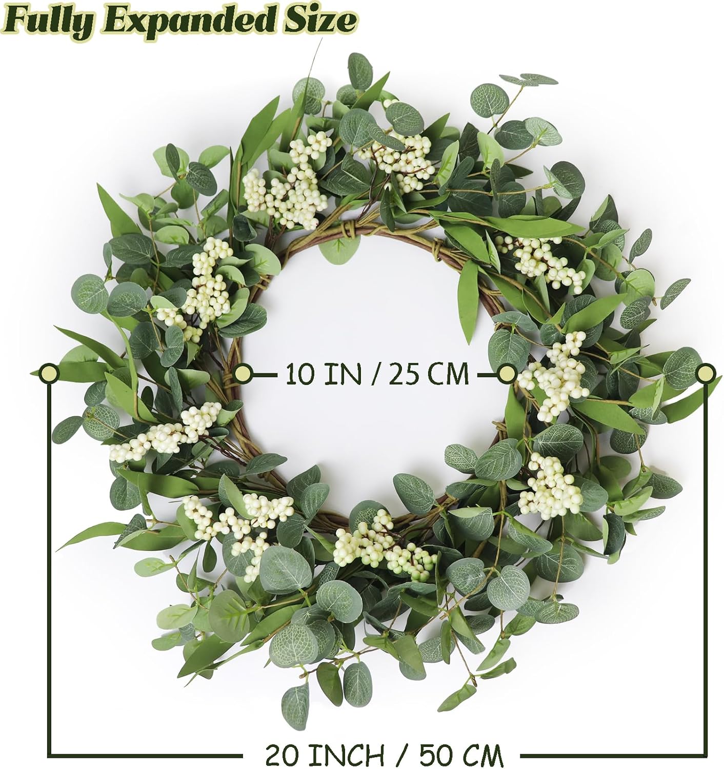 Wreaths for Front Door, 20" Artificial Eucalyptus Wreath, White Berry Greenery Wreath