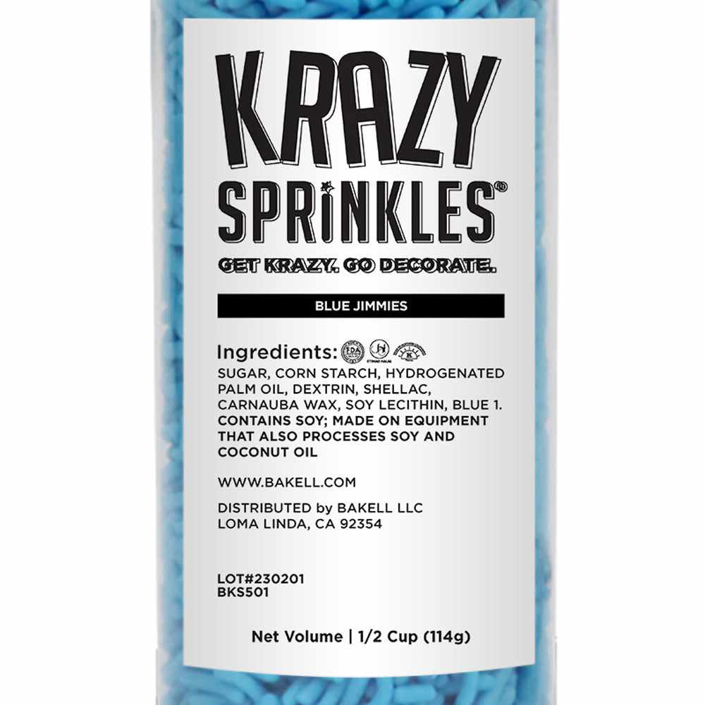 Krazy Sprinkles - Blue Jimmies (1/2 Cup, 1x Jar) for Cakes, Ice Cream & Cookies