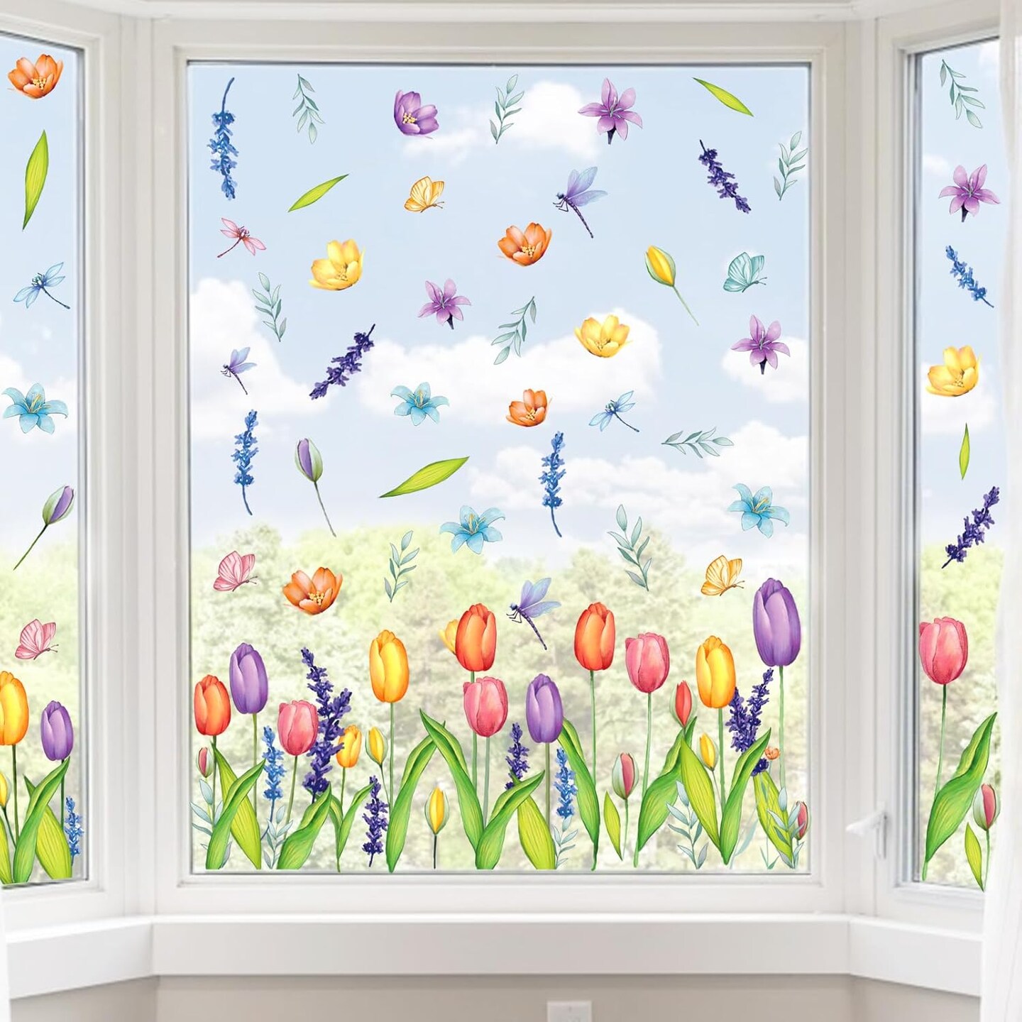 Spring Window Clings, Colorful Flower Static Window Stickers for Spring Decor, Spring Decorations for Home