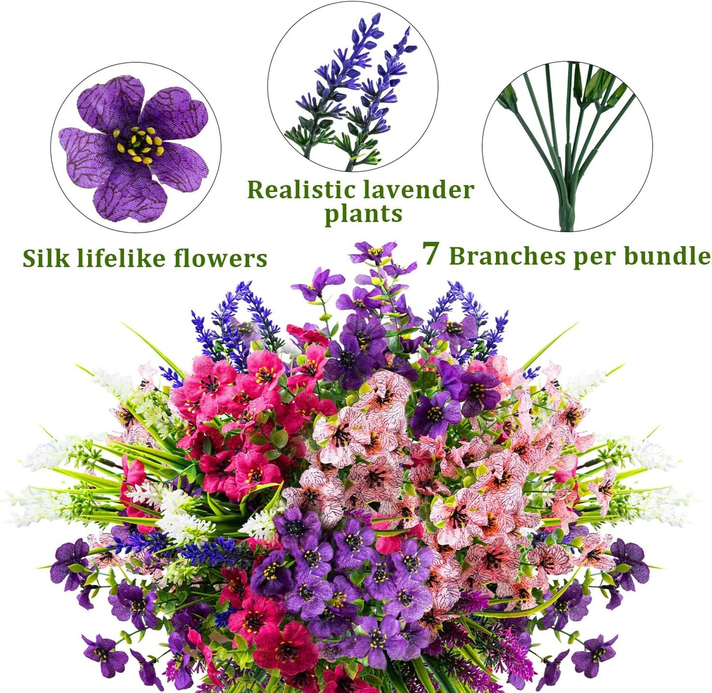 12 Bundles Artificial Flowers for Outdoors – UV-Resistant Silk & Faux Plastic Greenery Shrubs, Mixed Colors for Garden, Porch, Window Boxes, and Planters