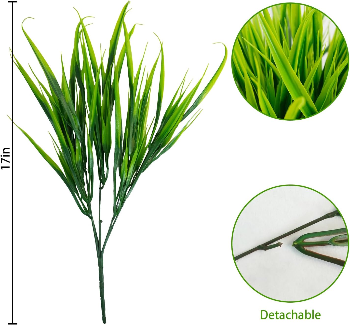 6 Bundles Artificial Outdoor Plants UV Resistant Fake Grass Plants Faux Plastic Plants Greenery Shrubs for Home Garden Pathway Window Box Front Porch Cemetery Spring Summer Decor, Green 3"D x 3"W x 14"H