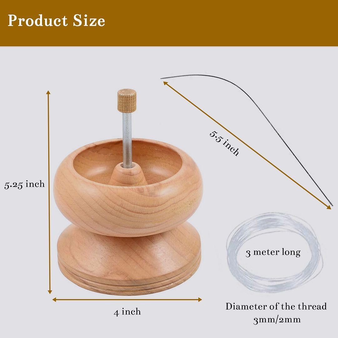 Clay Bead Spinner with Big Eye Beading Needle &#x26; 3mtr Wire - Seed Bead Spinner for Jewelry Making Kit - Necklace Bracelet Maker Wooden Birthday Gifts - Pinewood