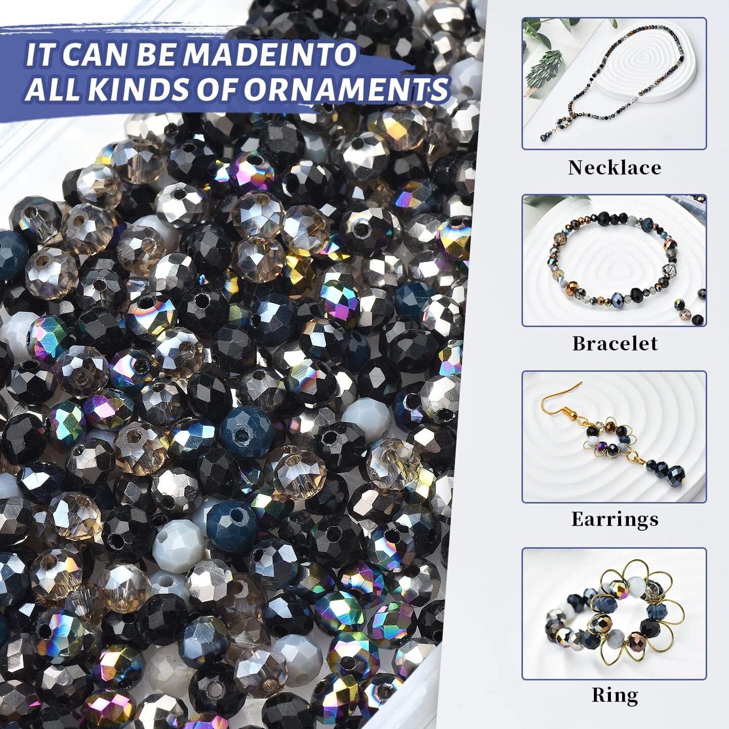 1000pcs Faceted Rondelle Beads,4/6/8mm Crystal Glass Beads for Jewelry Making Assorted 3 Sizes Spacer Loose Beads