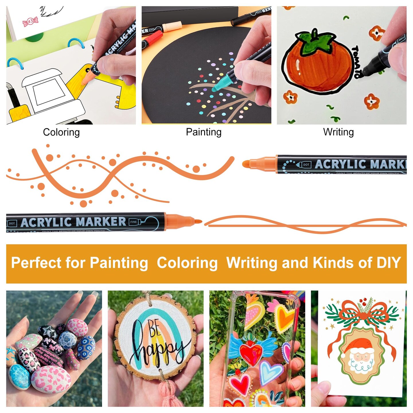 30 Colors Waterproof Dual Tip Acrylic Paint Pens, Dot & Fine Tip Premium Coloring Drawing Markers Set for Wood, Rock Painting, Canvas, Glass, Ceramic Surfaces and DIY Crafts Making Art Supplies