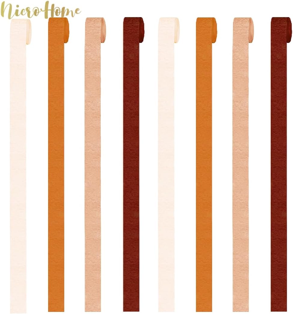 Wedding Decorations, 8 Rolls Rust Orange Brown Crepe Paper Streamers-82 Ft Long