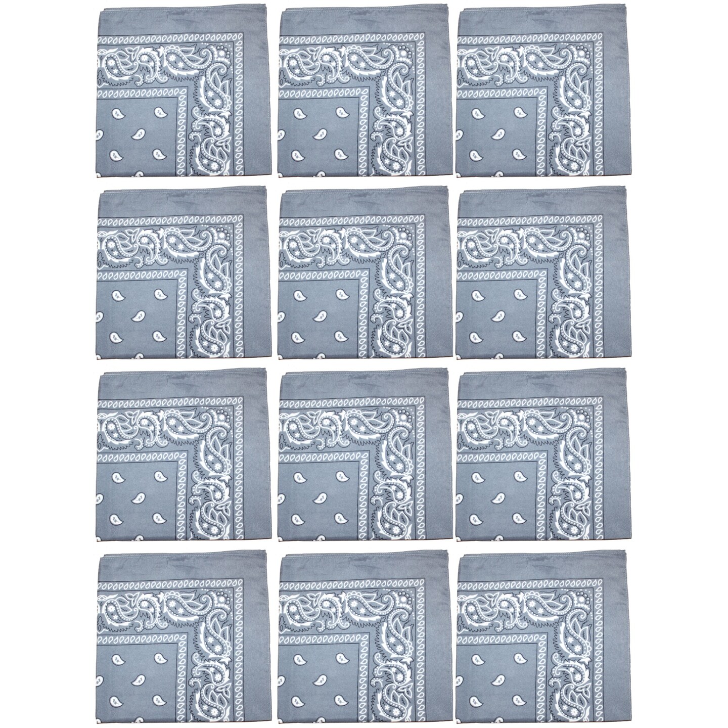 12 Pack Paisley Print Cotton Bandanas Dozen Reusable Scarf, Mask, Hair Tie