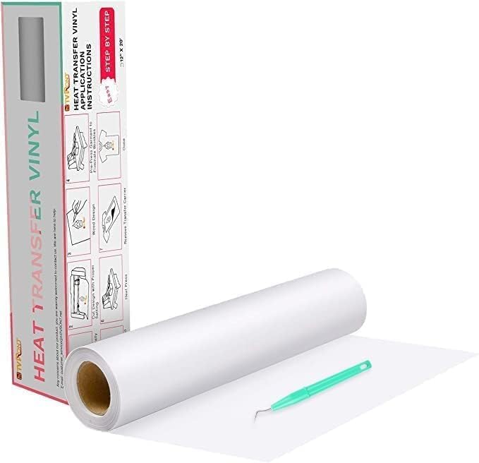 Heat Transfer Vinyl White HTV Rolls - 12" x 20ft White Iron on Vinyl for All Cutting Machines, HTV Vinyl for Shirts - Easy to Cut & Weed for Heat Transfer Design