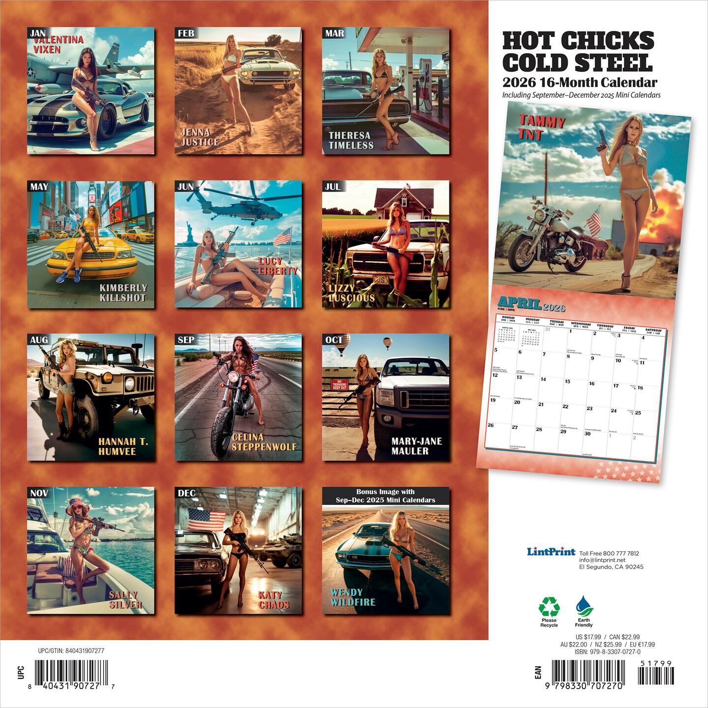 Hot Chicks Cold Steel | 2026 12 x 24 Inch (Hanging) Monthly Square Wall Calendar
