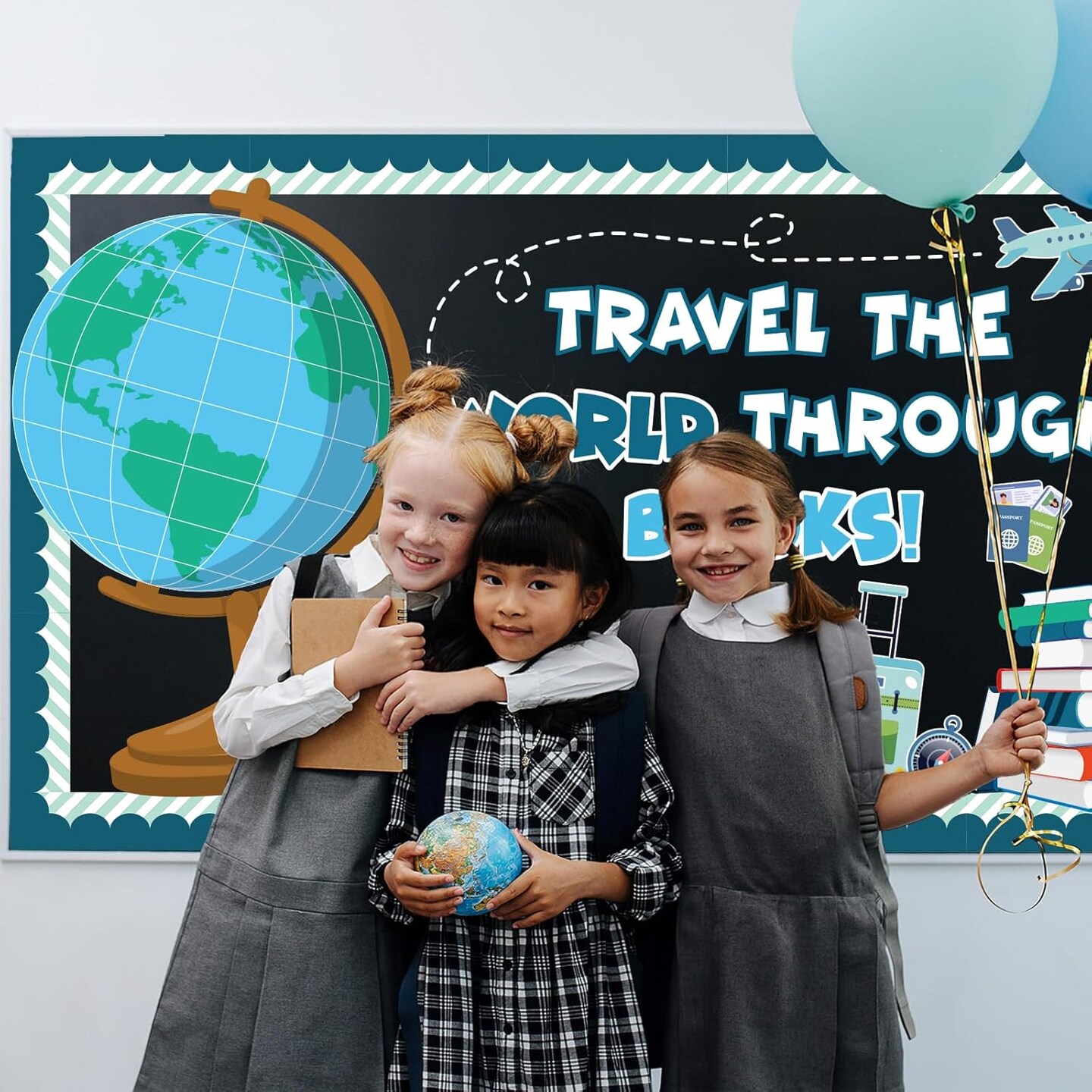 Reading Travel Bulletin Board Decorations Set – “Travel the World Through Books” Classroom Decor Kit with Adventure Cutouts for Library, Reading Corner, Classroom Wall & Door Decorations
