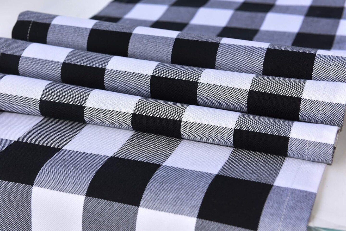 14 x 48 inch Tablerunners 100% Cotton Buffalo Check Table Runner for Christmas, Winter, Family Dinner, Outdoor or Indoor Parties Black and White