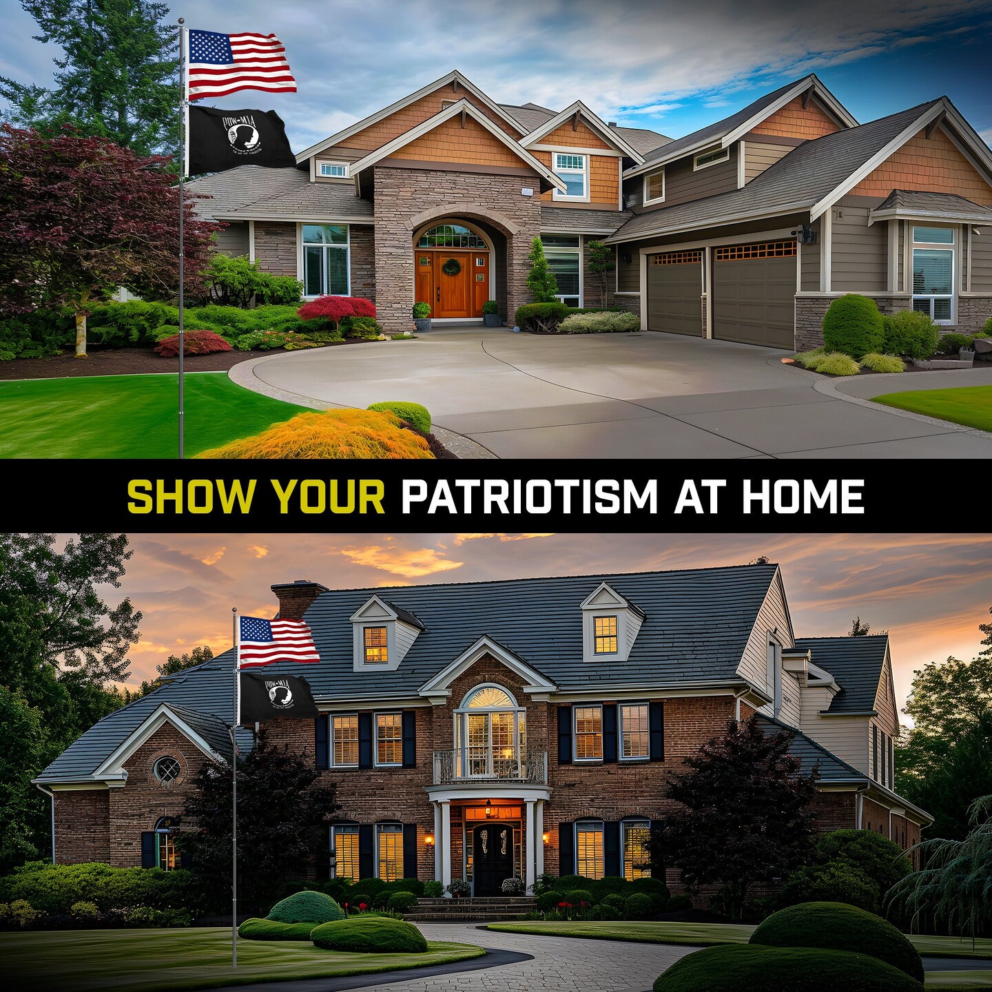 G128 Combo Pack: 20 Ft Telescoping Aluminum Flagpole (Black) &#x26; American and POW Flags 3x5 Ft, Both StormFlyer Series Embroidered 220GSM Spun Polyester | Pole with Flags Included