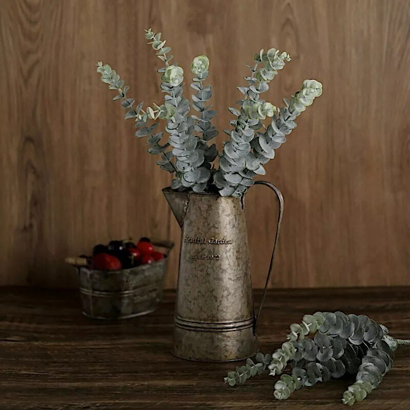 6 Frosted Green Artificial Eucalyptus 17&#x22; Bushes Faux Greenery Sprays Party Home