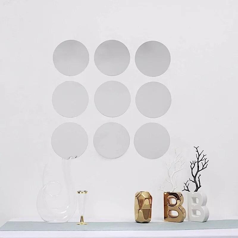 12 Silver 8&#x22; Round Acrylic Stickers Mirror Wall Decals Dorm Rooms Decorations