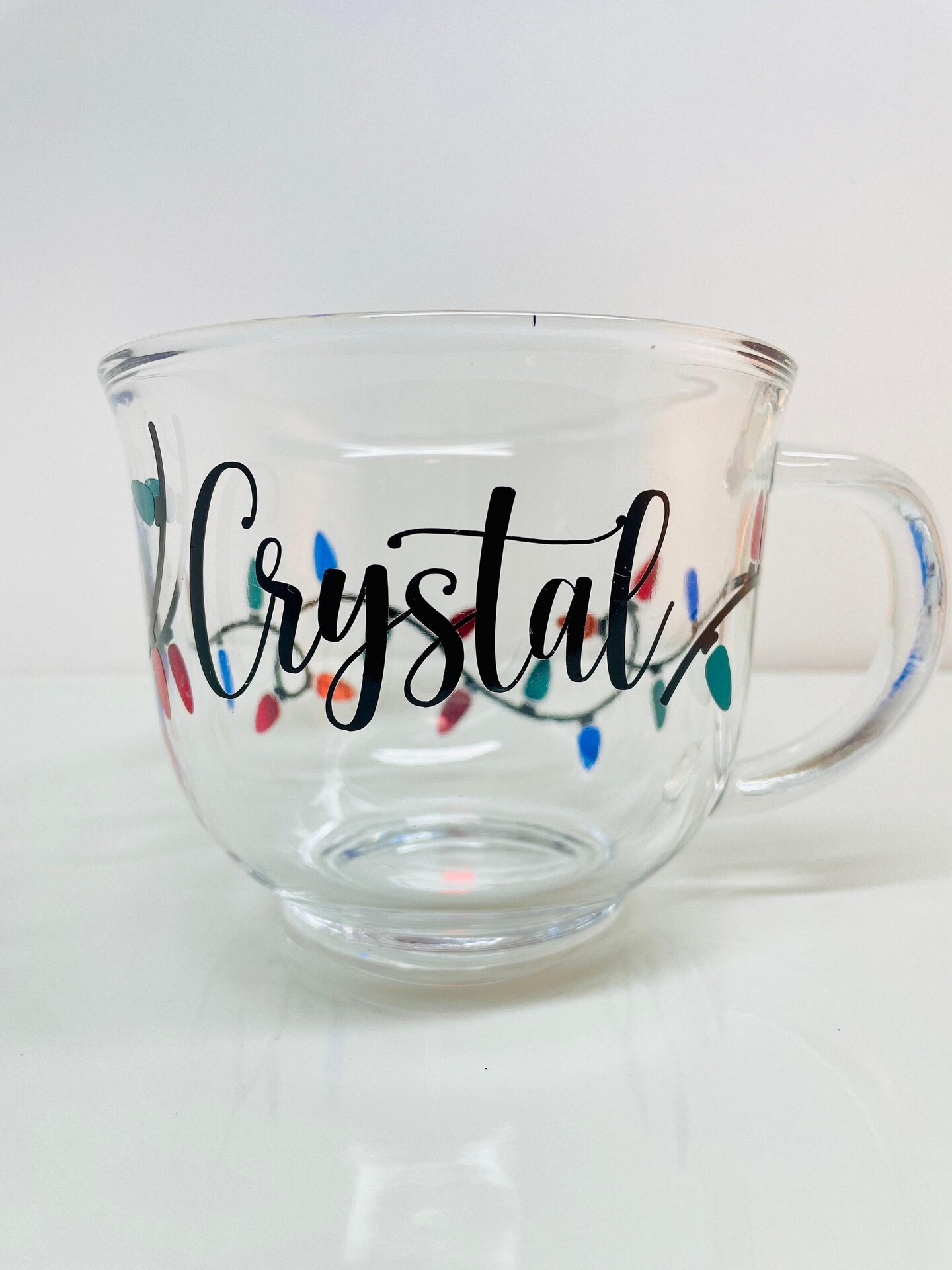 Christmas Light Coffee Mug, Personalized 18 OZ. Glass Mug has a glittered  bottom with a festive Christmas light design all around the mug |  MakerPlace by Michaels