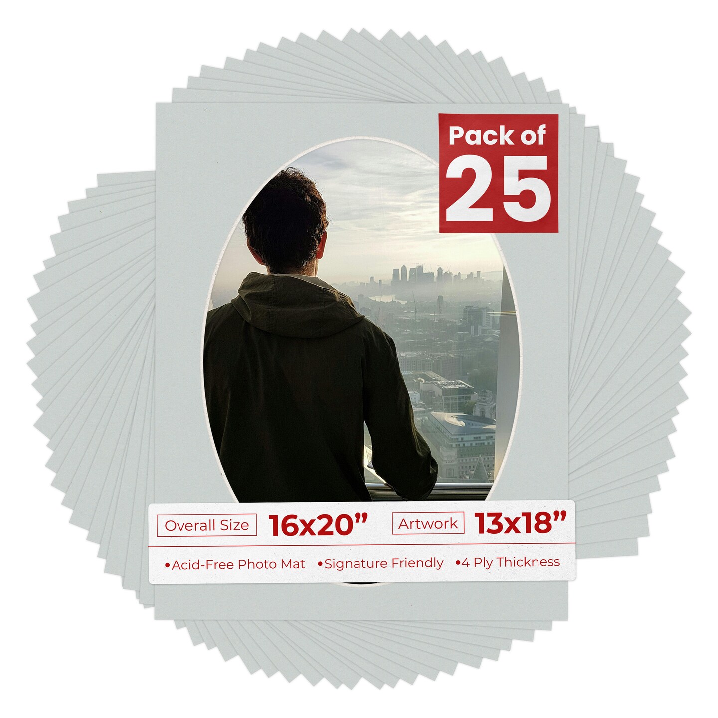 Gray Mat Board for 16x20 Frames - Oval Opening for 13x18 Photos