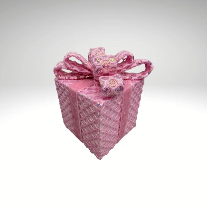 Pink Sequin Gift Box Decor with Velvet Bow | Christmas &#x26; Party Display-86355PK