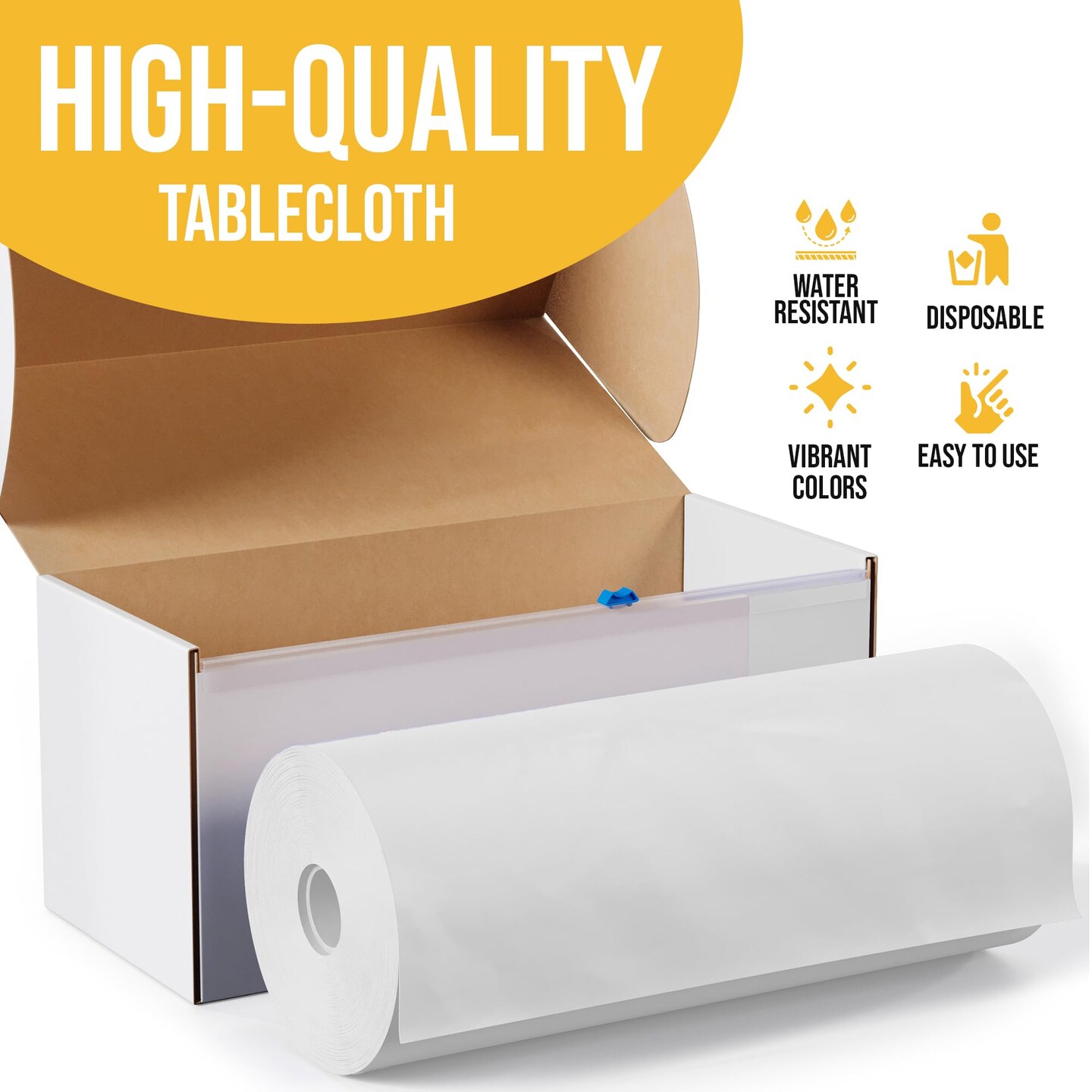 Exquisite Party Solids 54" x 100' Plastic Table Cover Roll with Slide Cutter – Cut-to-Size Dispenser Box – Makes Up to 12 Disposable 8' Rectangle Tablecloths