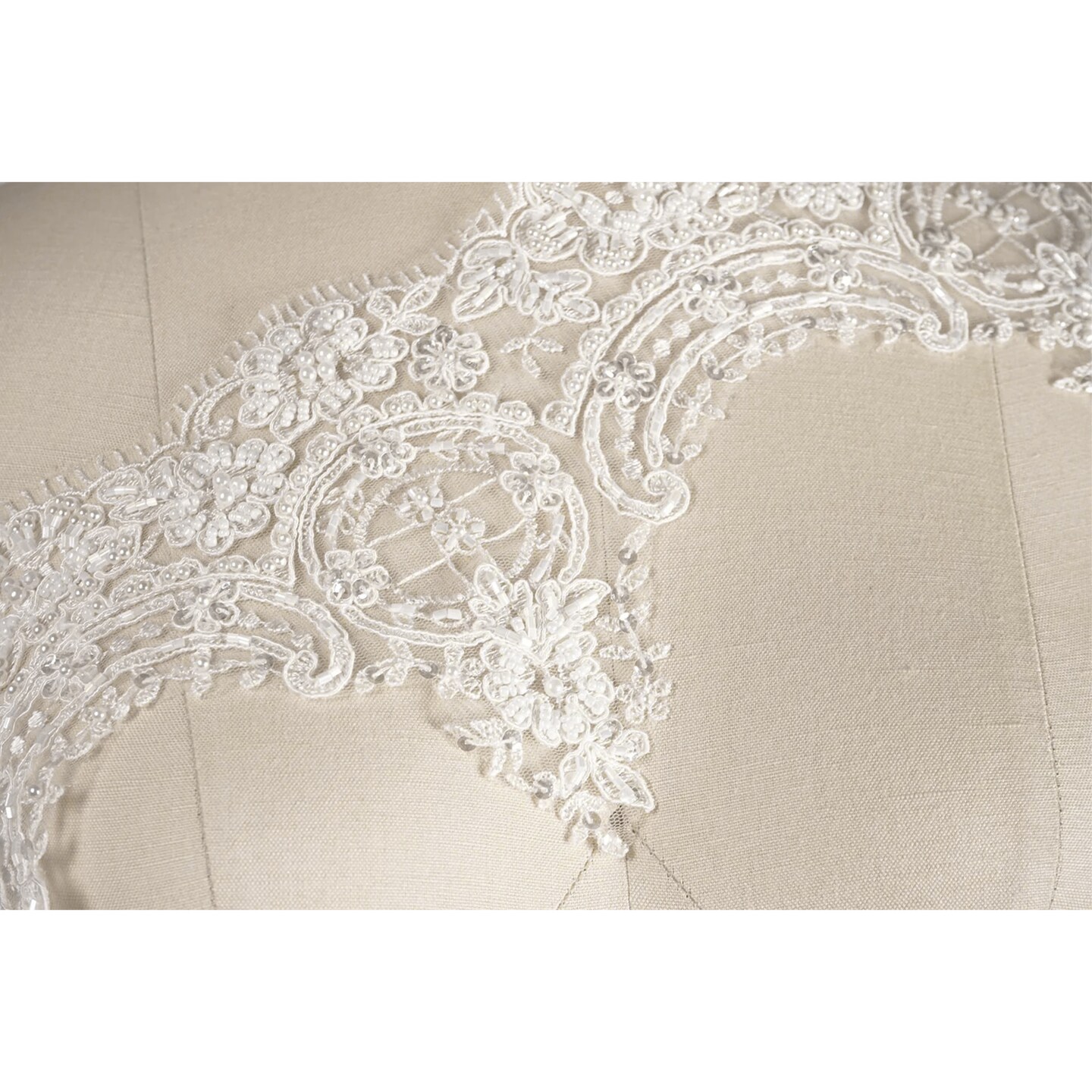 1 Yard white Flowers and Oval Shapes Scalloped Netted Beads and Sequins Bridal Veil Lace Trim