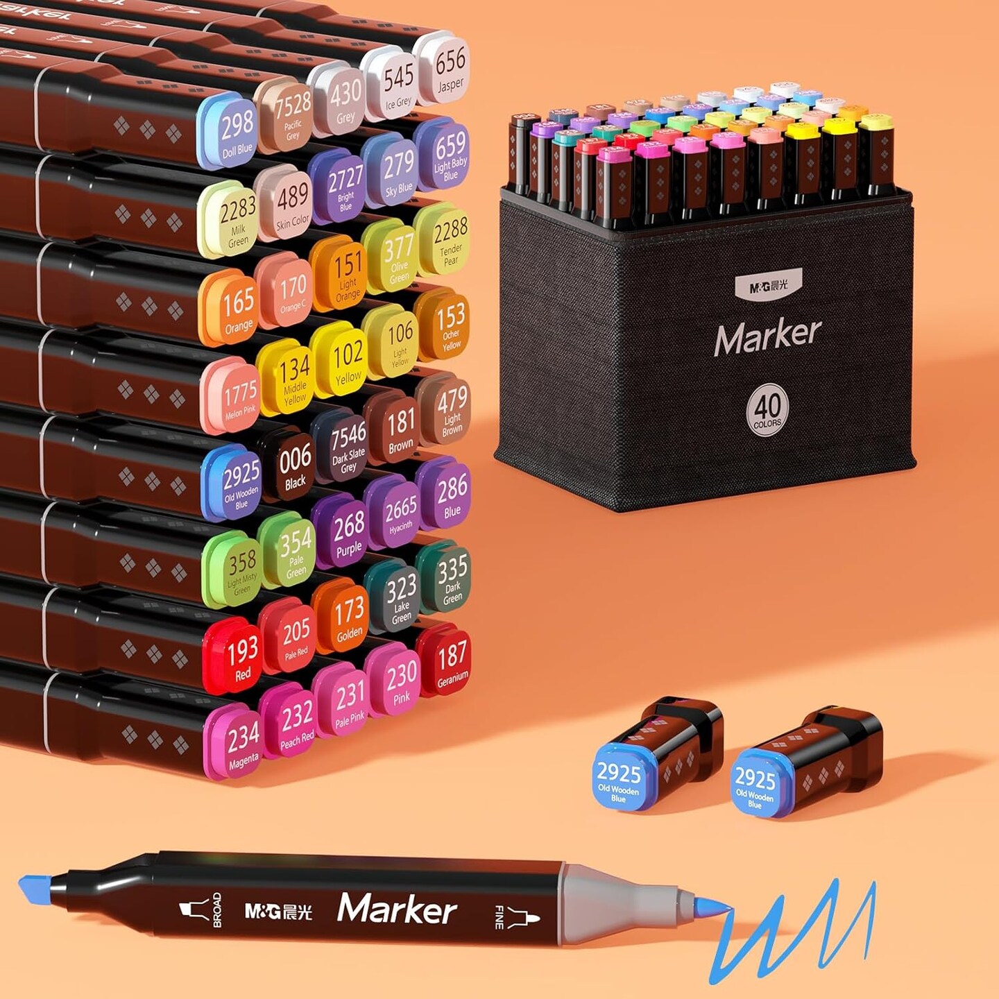 40-Color Dual-Tip Alcohol Marker Set – Art Markers for Adult Sketching & Coloring