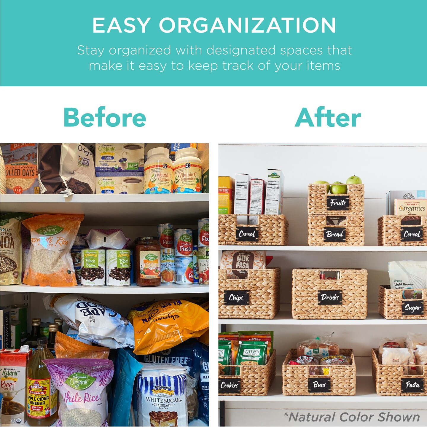 Best Choice Products Set of 4 12in Woven Water Hyacinth Pantry Baskets w/ Chalkboard Label, Chalk Marker