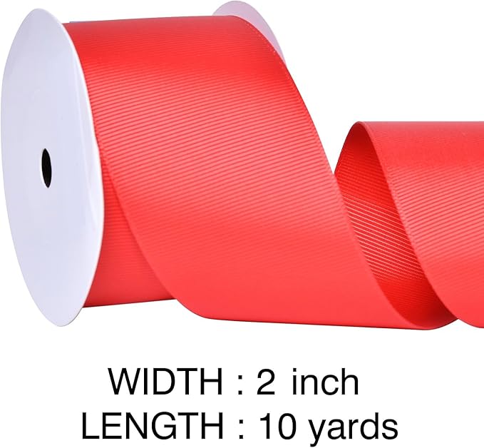Red Grosgrain Ribbon, 2 Inch 10 Yards, Great for Crafts Bows Flower Bouquet Wedding Home Decor Gift Wrapping