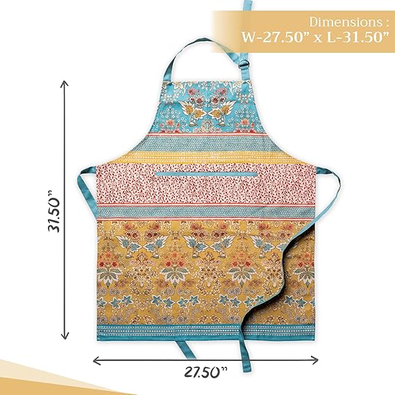 100% Cotton Kitchen Apron with an Adjustable Neck with Long Ties for Women Men Chef