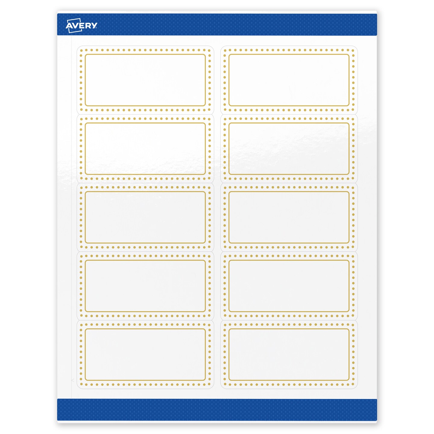 Avery Printable Rectangle Labels, Gold Border with Gold Dots, 2&#x22; x 4&#x22;, Glossy White Rectangle Labels, Permanent, Laser/Inkjet, 100ct, Great for Product Labels