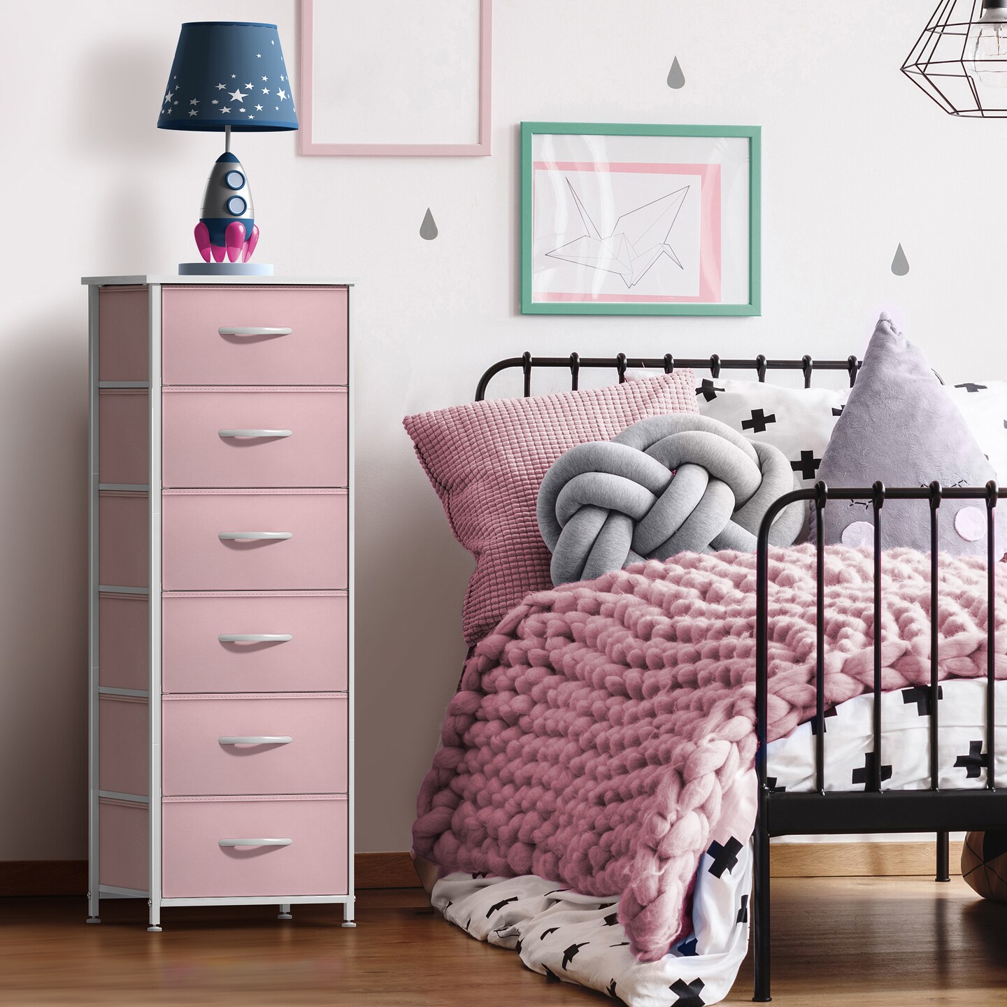 Sorbus 6 Drawers Tall Dresser with Steel Frame, Wood Top &#x26; Easy Pull Foldable Fabric Bins