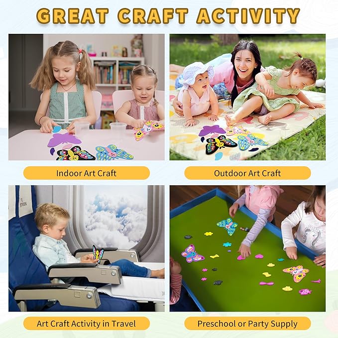 4 Butterflies Foam Art Crafts Gift Kit, Creative Make Your Own Butterflies, Cartoon Paper Craft Projects for Kids Ages 4+ Toddler, Preschool Learning Toy for Birthday Party Favor Supplie