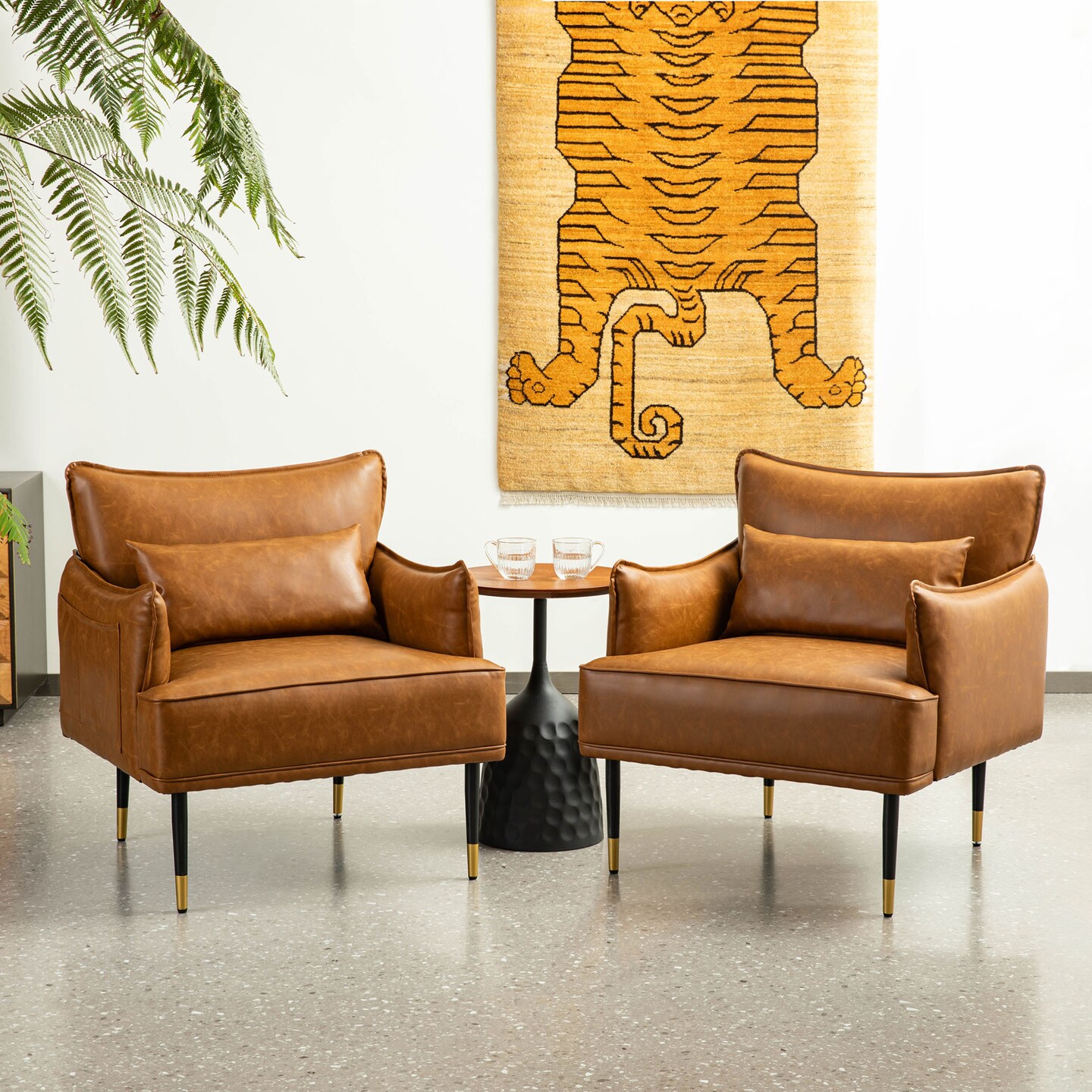 29.5&#x22;W Mid-Century Modern Leatherette Armchair With Side Pocket