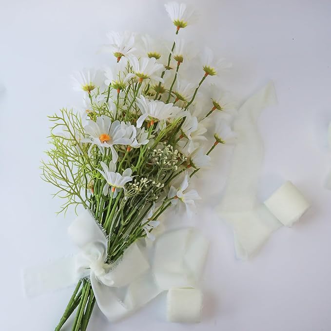 3 Rolls Cream White Silk Ribbon, 1.5&#x22; x 7Yd Handmade Chiffon Ribbon, for Gifts Wrapping, DIY Crafts, Wedding Invitations, Bridal Bouquets