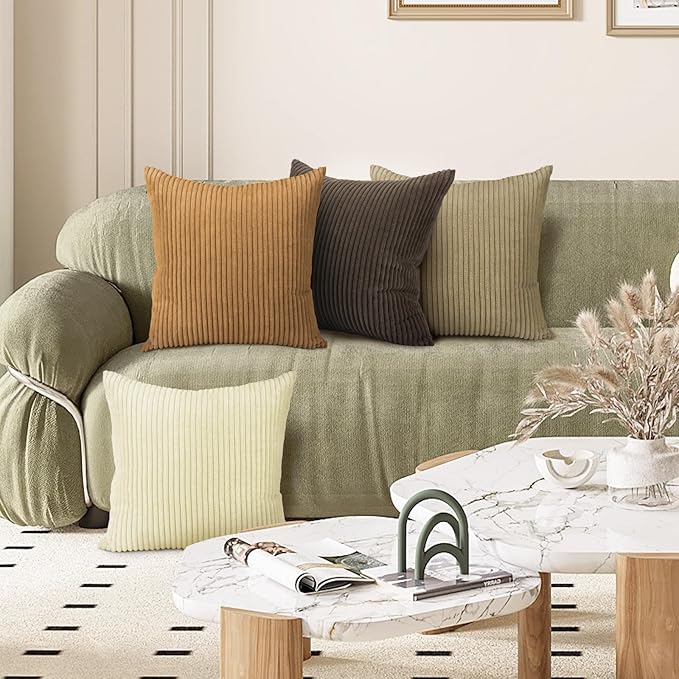 Throw Pillow Covers 18x18, Set of 4 Multi-Color Matching Square Soft Throw Pillow Cases Modern Stripes Couch Pillows for Living Room Home Bedroom Sofa Car Office Decor, 45x45cm/Brown