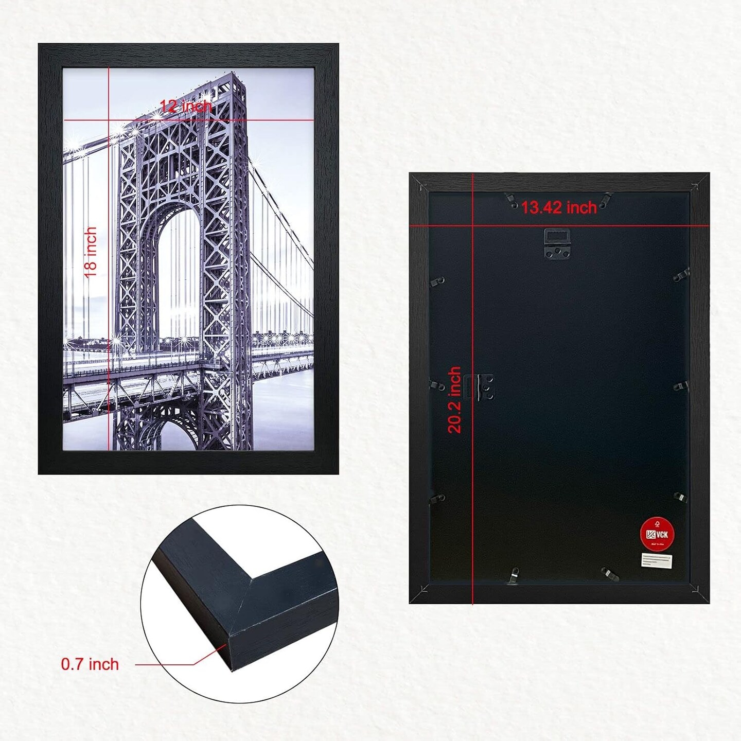 12x18 Inch Solid Wood Poster Frames with Wall Mounting Hanging Picture Frame Set